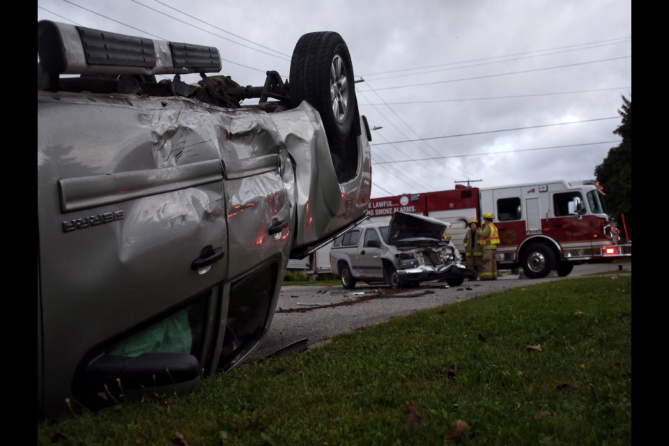 A collision at Birch and Walnut Streets shortly before 8 a.m. sent one person to hospital with non-life-threatening injuries. Michael Purvis/SooToday