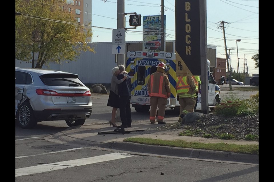 Police, firefighters and paramedics were called to the scene of a two-vehicle collision at Spring and Bay, on Tuesday, Oct. 3, 2017. Derek Turner/SooToday