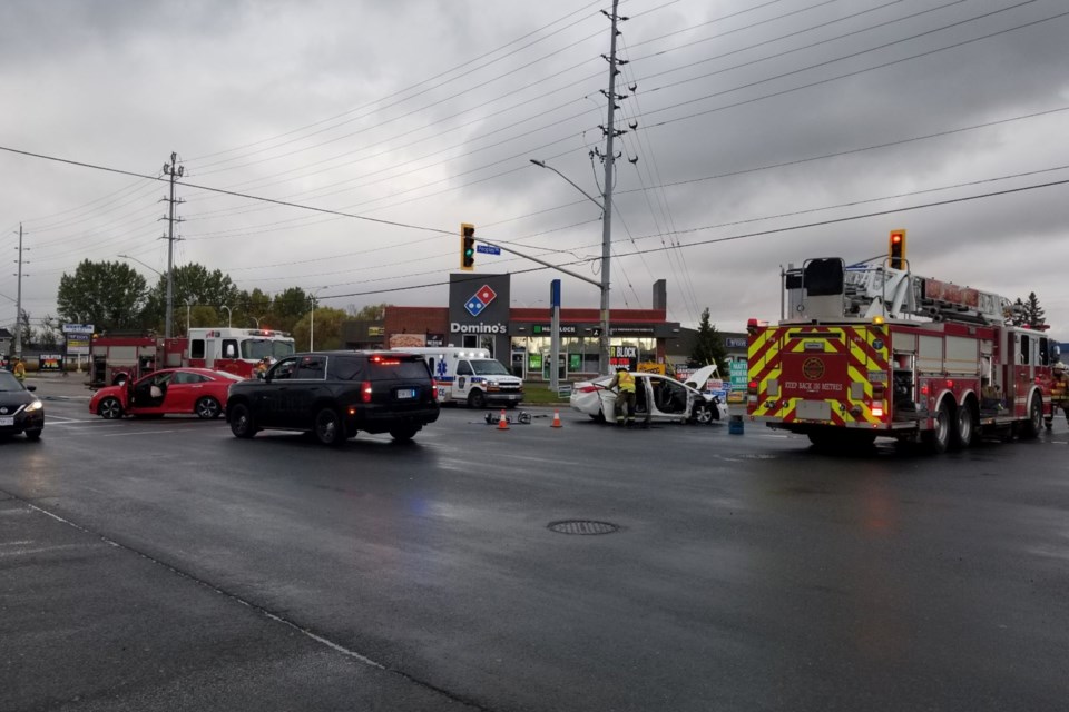 Two vehicles were involved in a crash at the intersection of Second Line and Peoples Road on Oct. 13, 2022.