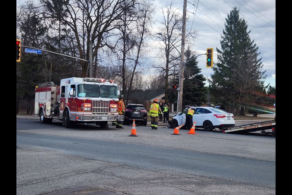 A crash on Second Line West and Goulais Ave. on April 9, 2024