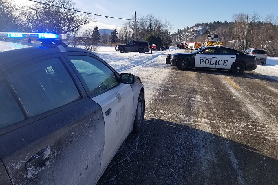 Police and fire services are currently at the scene of a single vehicle rollover on Highway 550 west of Airport Road. James Hopkins/SooToday.