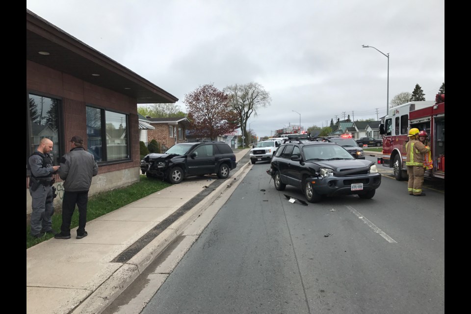 Two of the vehicles involved in a late afternoon crash on Wellington Street East. Jeff Klassen/SooToday