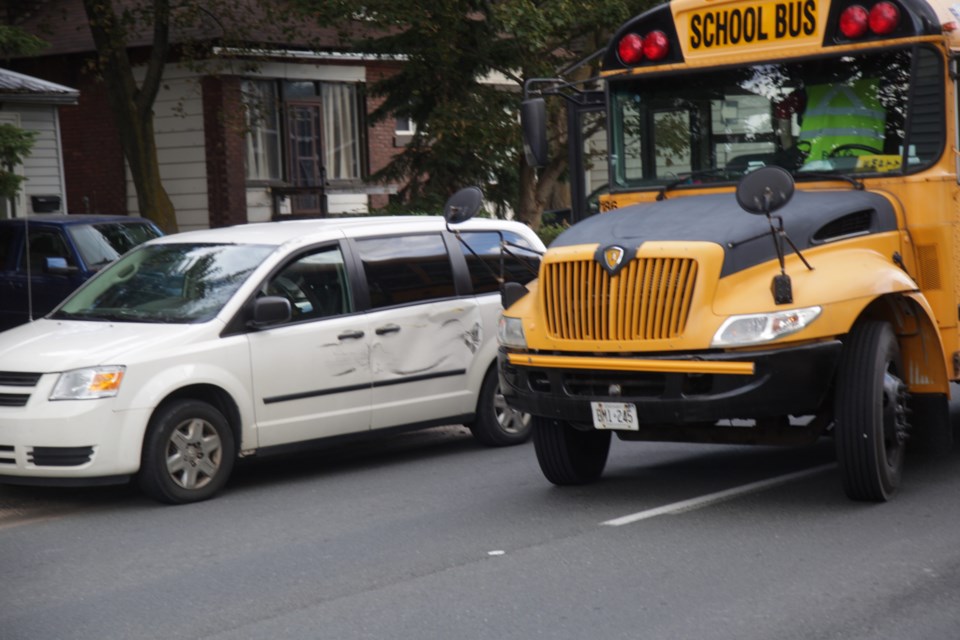 There were no injuries when a school bus and van collided on Wellington Street at March Street late this afternoon. Kenneth Armstrong/ SooToday