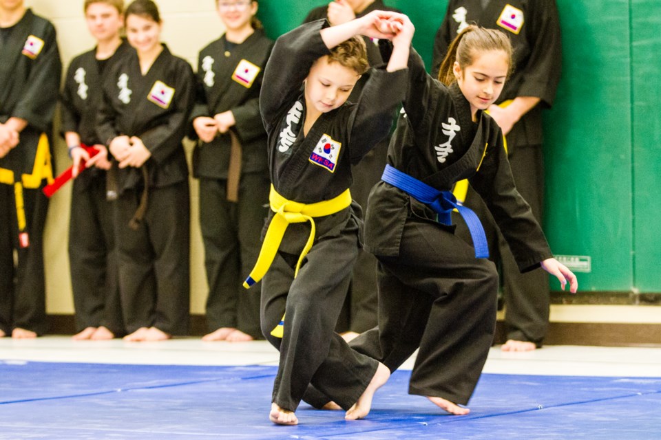 Members of the Kuk Sool Won Family Martial Arts Centre offered a demonstration at Holy Family School at the launch of the Let's Move youth initiative on Friday, April 28, 2017. Donna Hopper/SooToday