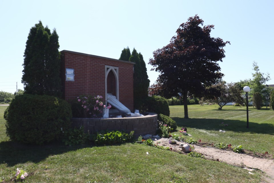 The grotto at Our Lady of Good Counsel Church on MacDonald Avenue was found vandalized early Saturday morning.  