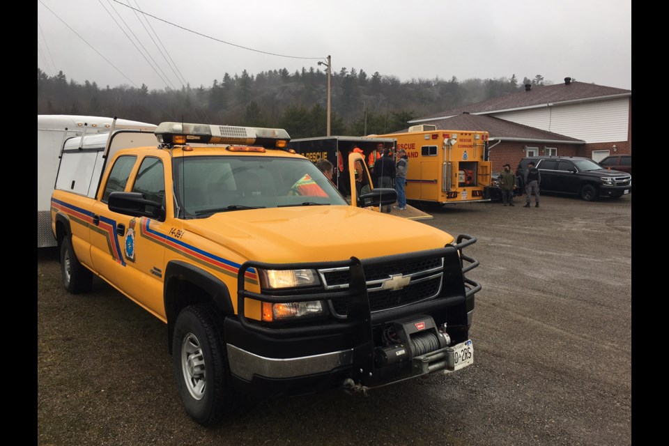 Sault Search and Rescue and Sault Ste. Marie City Police Services set up at the Prince Township Fire Station. Jeff Klassen for SooToday.