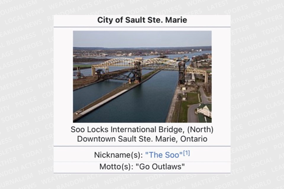 Wikipedia screenshot shows “Go Outlaws” as Sault’s motto.