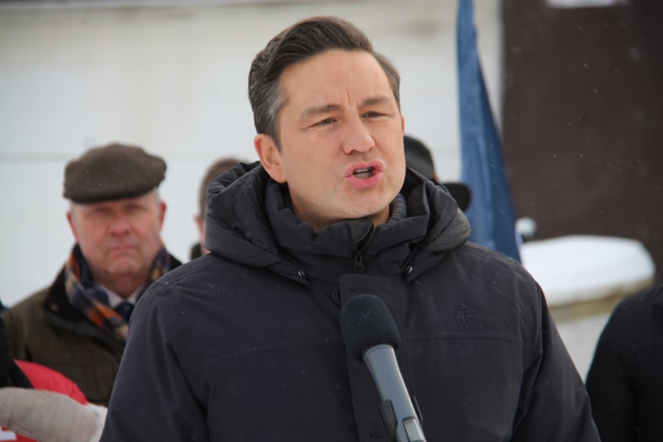 Conservative Party leader Pierre Poilievre on a visit to Sault Ste. Marie, Jan. 14, 2024.