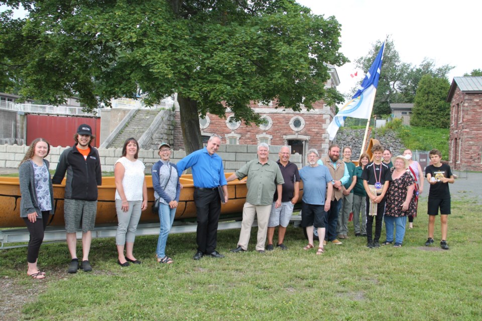 Sault MP Terry Sheehan and seniors groups representatives at the Sault Ste. Marie Canal National Historic Site, July 28, 2023.
