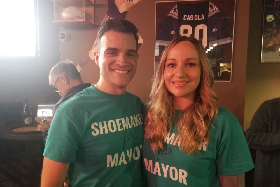 Matthew Shoemaker and his wife, Jenna, pictured on election night