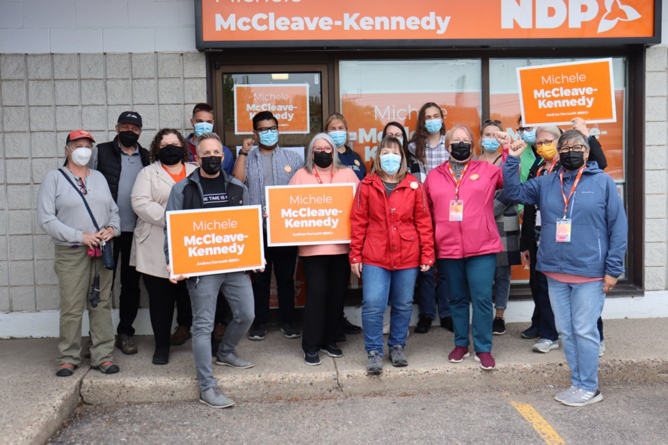 Representatives of The Ontario Federation of Labour visited the Sault on Wednesday to endorse NDP candidate Michele McCleave-Kennedy.
