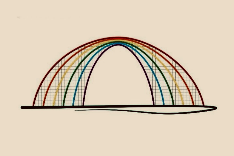 Mock-up design of 10-foot-long rainbow arch to be built on a concrete platform at Fort Creek on the Hub Trail