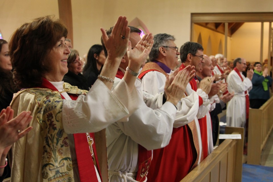 A capacity crowd packing St. Luke's Cathedral responded enthusiastically to Saturday's installation of Anne Germond as Algoma's first female Anglican bishop. Photo by David Helwig/SooToday