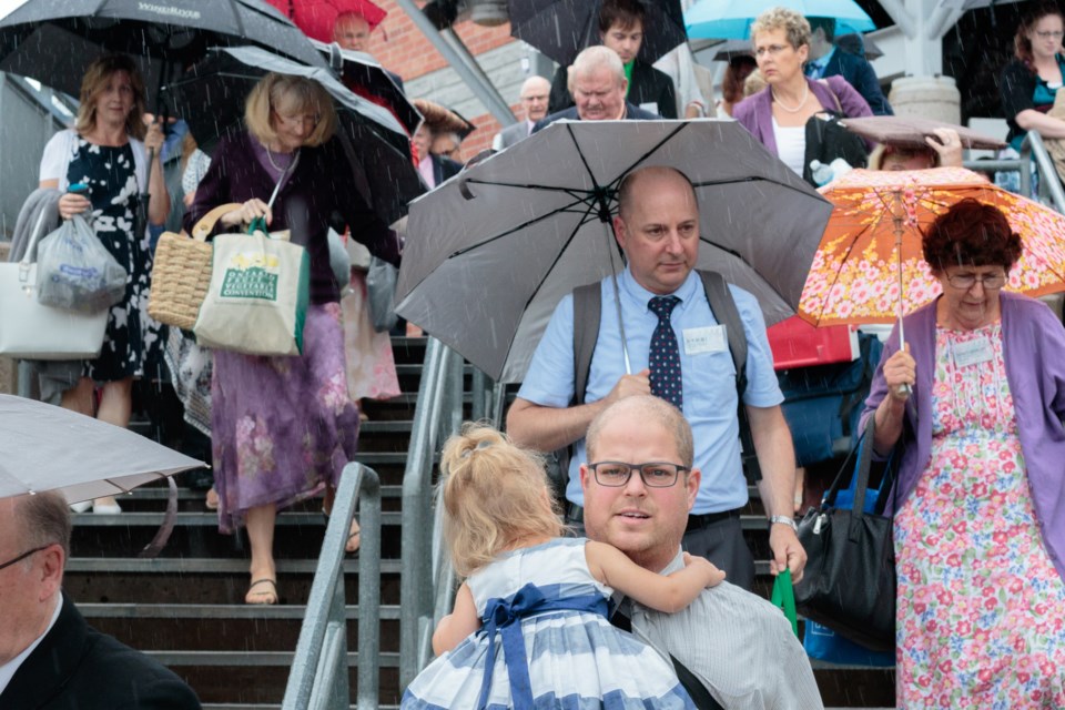 There was plenty of rain on Sunday as Jehovah's Witnesses and their families exited the Essar Centre. A couple thousand worshipers and their families were in Sault Ste. Marie from July 21-23 for the Northern Ontario 2017 Convention of Jehovah's Witnesses. Jeff Klassen/SooToday