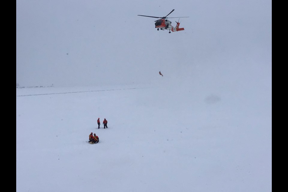 The United States Coast Guard completed an ice rescue training exercise on the St. Marys River on Thursday.