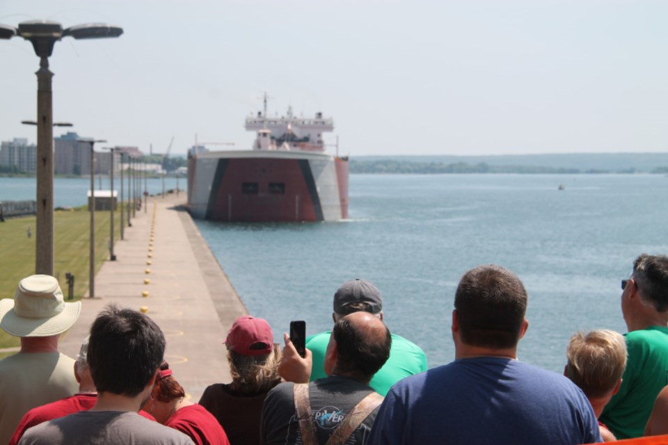 Crowds enjoyed watching the 1,000 foot freighter Edwin H. Gott pass through the Soo Locks in Sault Michigan during the annual Soo Locks Engineers Day, June 29, 2018. Darren Taylor/Soo
Today