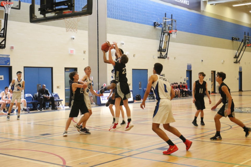 The Algoma Jr Thunderbirds (black jerseys) took on the Oxford Attack during a Saturday morning tilt at Superior Heights during the 2019 Ontario Cup Championships. James Hopkin/SooToday