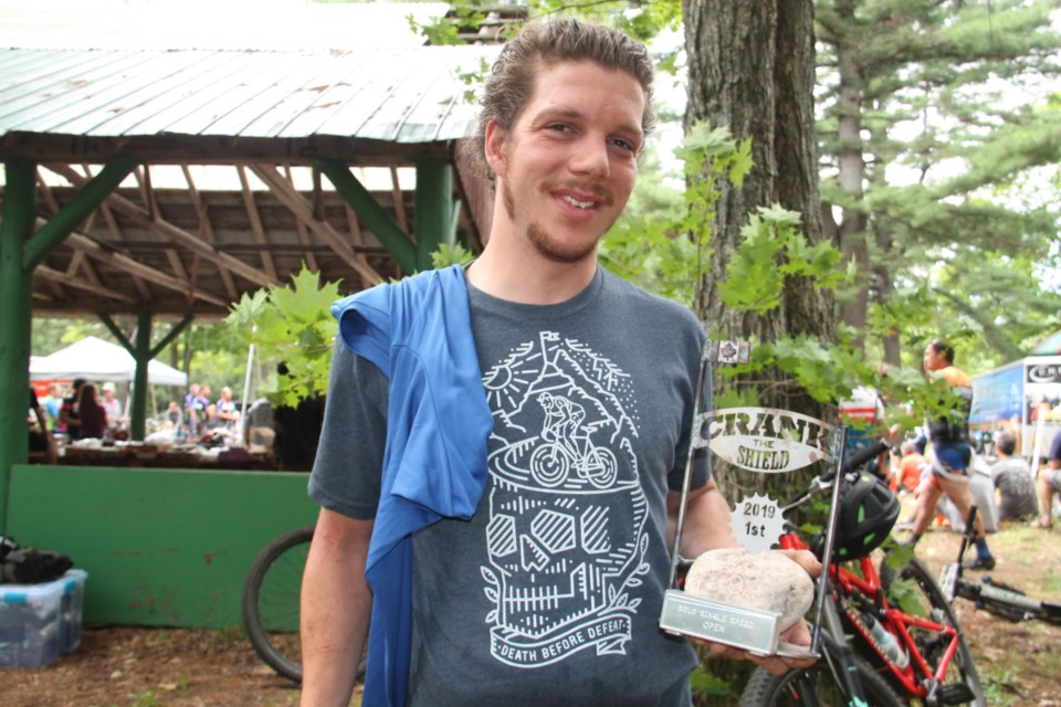 The Sault’s Joel Wenham completed the three-day Crank the Shield mountain bike race throughout the Sault and Algoma region, winning a trophy in the single speed category, Aug. 18, 2019. Darren Taylor/SooToday 