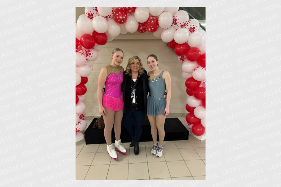 Addyson Atkinson, left, Lake Superior Figure Skating Club director of skating Kerry Bain and Delaney Schumacher pose at the provincial championship in Stratford last month. 