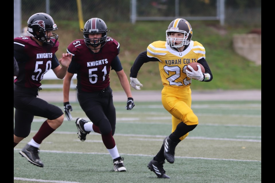 Action from Saturday's opening game of the junior high school football season between Korah and St. Mary's. Brad Coccimiglio/SooToday