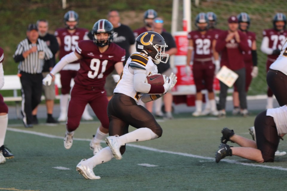 Senior high school football action between Korah and St. Mary's at Superior Heights on Sept. 14, 2023.