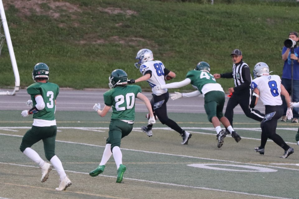 Senior high school football action between Superior Heights and White Pines at Superior Heights on Sept. 15, 2023.