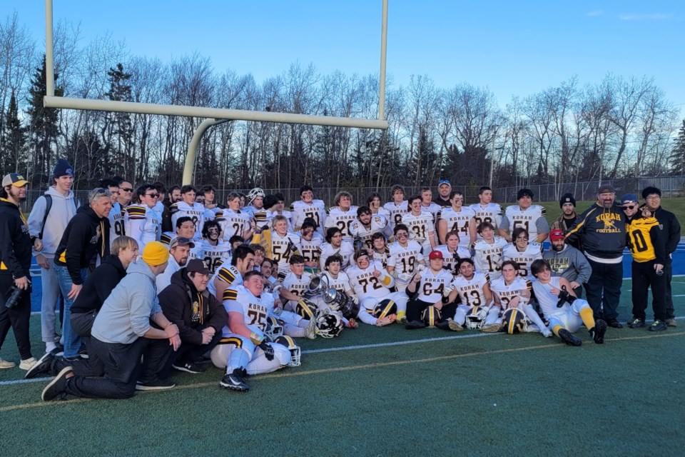 NOSSA senior football action between Sault Ste. Marie's Korah Colts and North Bay's Algonquin Barons at Superior Heights in Sault Ste. Marie on Nov. 16, 2024.