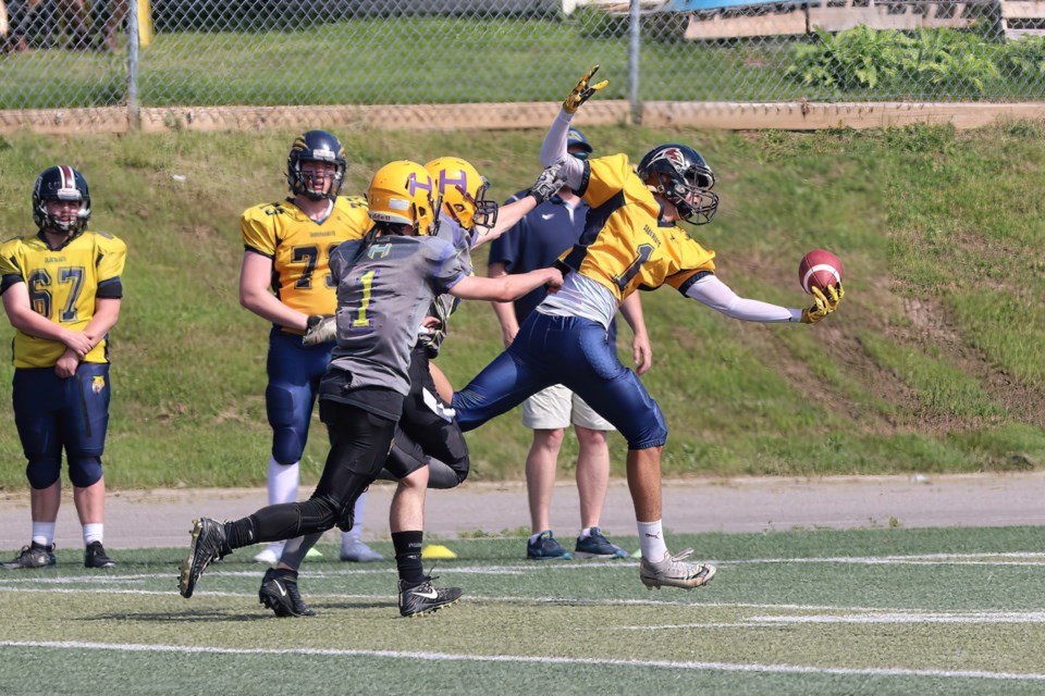 OSFL action between the JV Sault Sabercats and Huronia Stallions at Superior Heights on June 25, 2022.