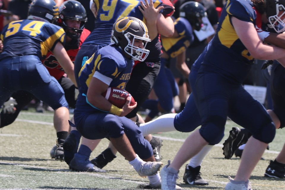 OSFL action between the Sault Sabercats varsity team and the Cornwall Wildcats at Superior Heights on June 25, 2022.