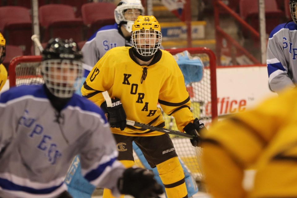 High school hockey action between Korah and Superior Heights on Jan. 5, 2020. Brad Coccimiglio/SooToday