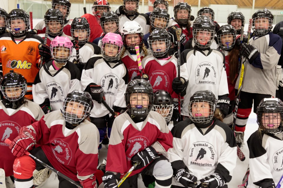 Around 30 girls took part in the Play Like a Girl hockey camp at the Rankin Arena on Friday, October 6, 2017. Jeff Klassen/SooToday
