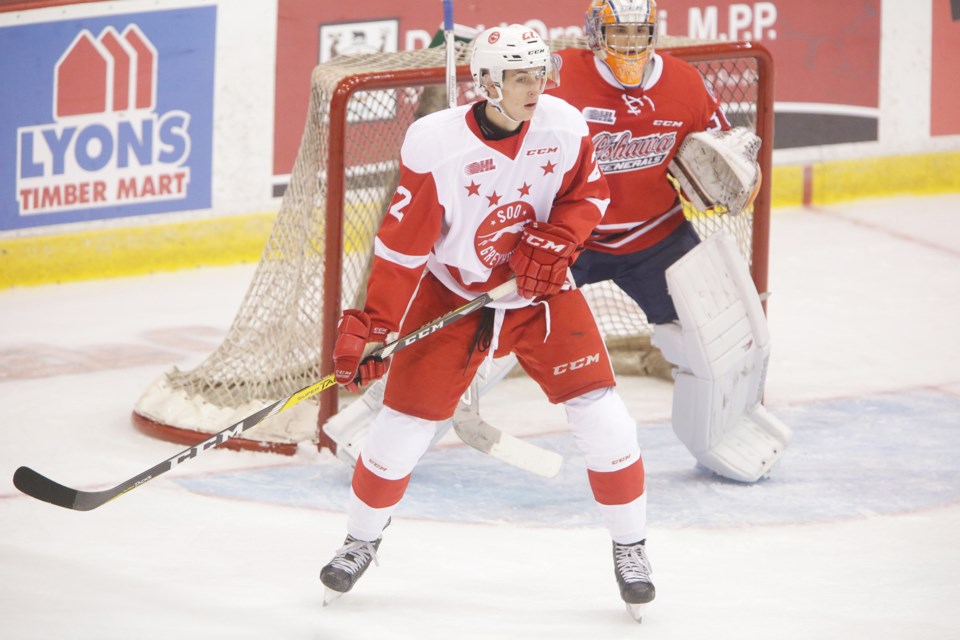 Soo Greyhounds forward Liam Hawel seen earlier this season at the Essar Centre in Sault Ste. Marie. Kenneth Armstrong/SooToday