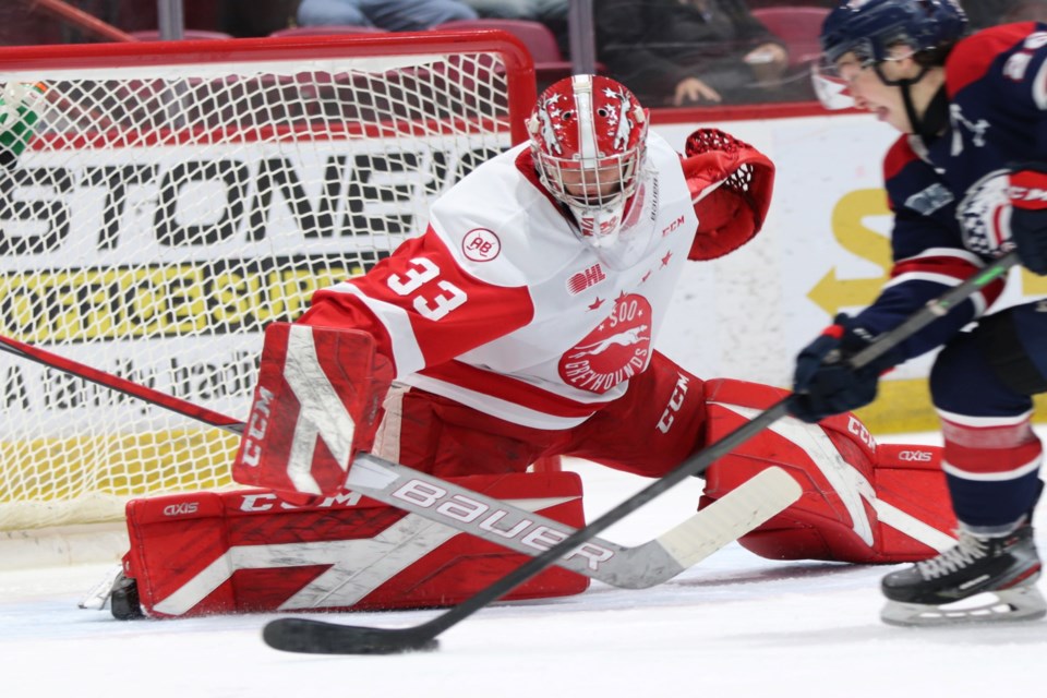 OHL action between the Soo Greyhounds and Saginaw Spirit at the GFL Memorial Gardens on Dec. 5, 2021.