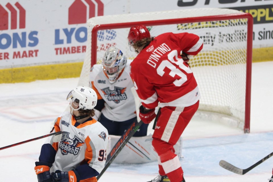 OHL playoff action between the Soo Greyhounds and Flint Firebirds at the GFL Memorial Gardens on May 10, 2022.