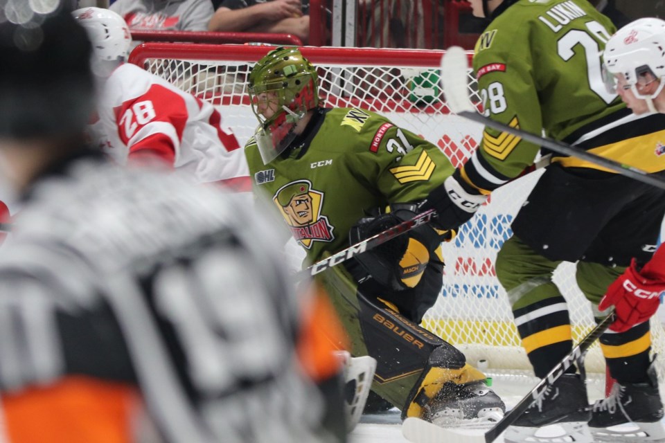 OHL action between the Soo Greyhounds and North Bay Battalion at the GFL Memorial Gardens on Sept. 30, 2022.
