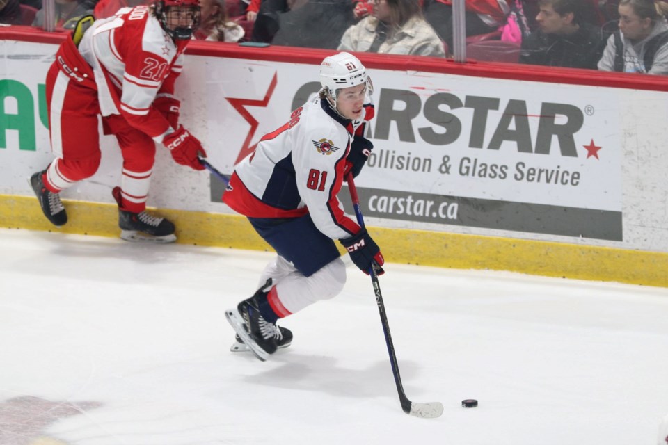 OHL action between the Soo Greyhounds and Windsor Spitfires at the GFL Memorial Gardens on Jan. 29, 2023.