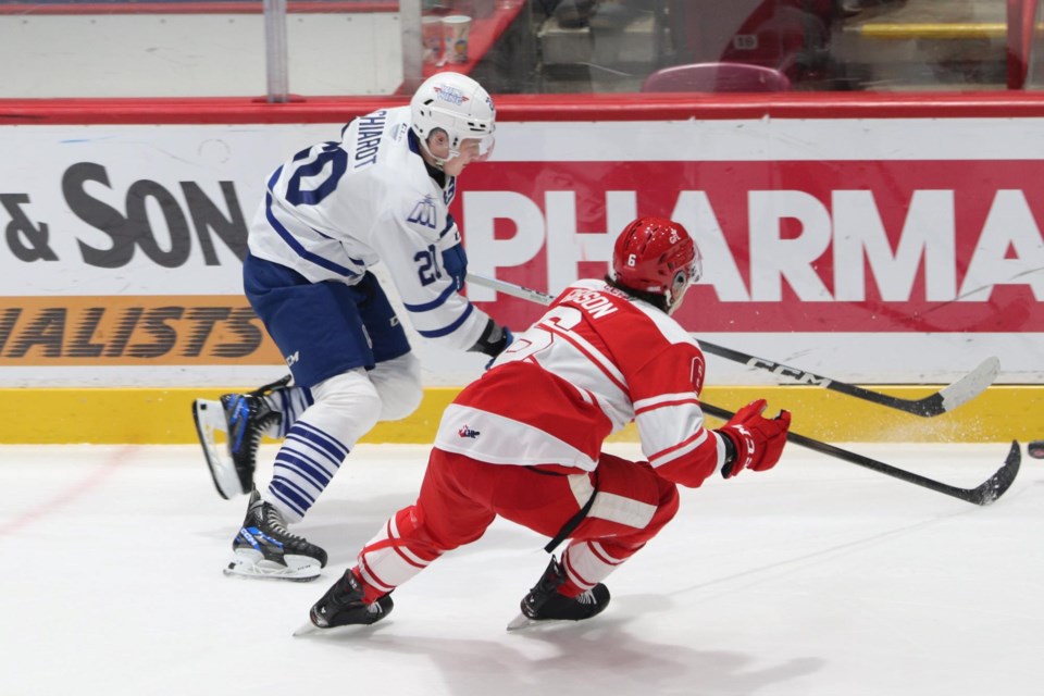 OHL action between the Soo Greyhounds and Mississauga Steelheads at the GFL Memorial Gardens on Feb. 2, 2024.