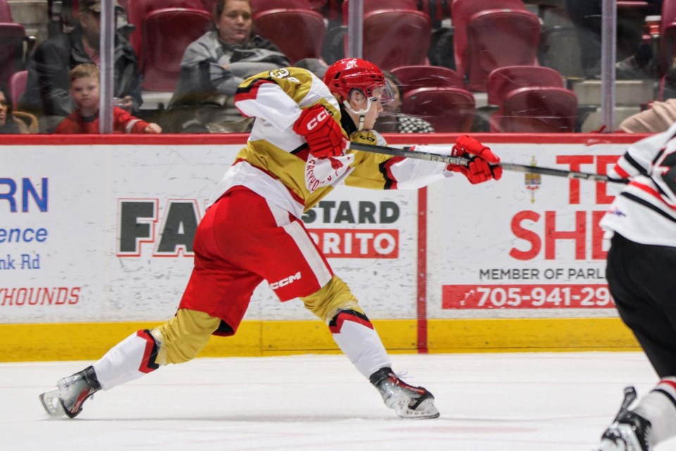 OHL action between the Soo Greyhounds and Niagara IceDogs at the GFL Memorial Gardens on Feb. 10, 2024.