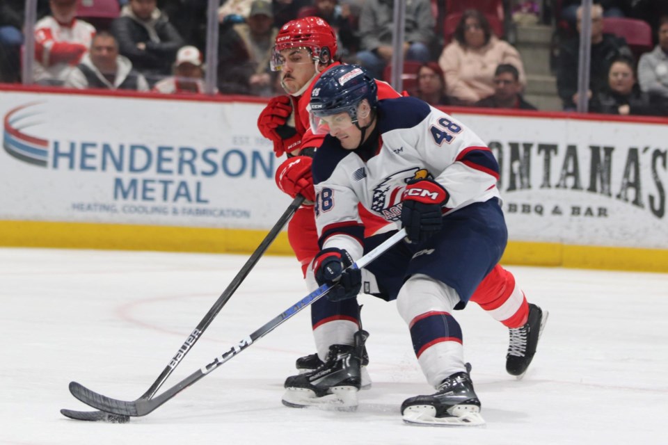 OHL action between the Soo Greyhounds and Saginaw Spirit at the GFL Memorial Gardens on Feb. 11, 2024.