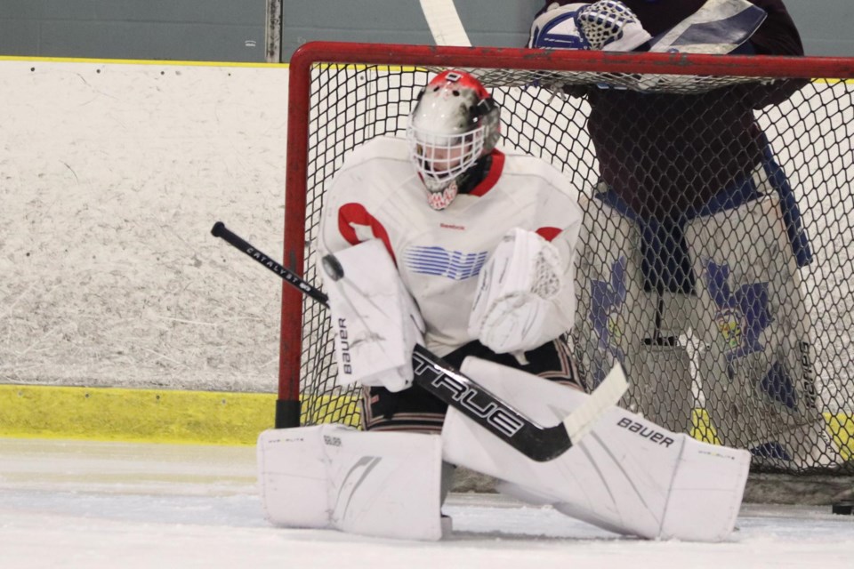 Action during the Soo Greyhounds 2024 development camp at the John Rhodes Community Centre on May 4, 2024.