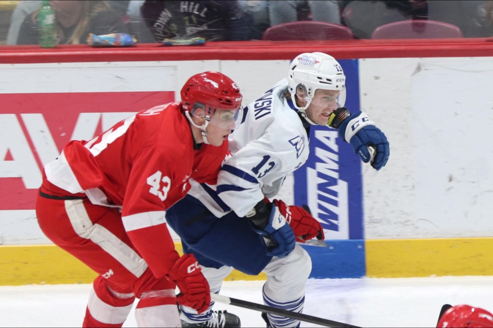 OHL action between the Soo Greyhounds and Brampton Steelheads at the GFL Memorial Gardens on Feb. 28, 2025.