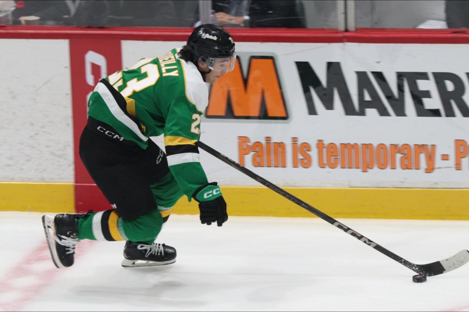 OHL action between the Soo Greyhounds and London Knights at the GFL Memorial Gardens on Nov. 6, 2024.