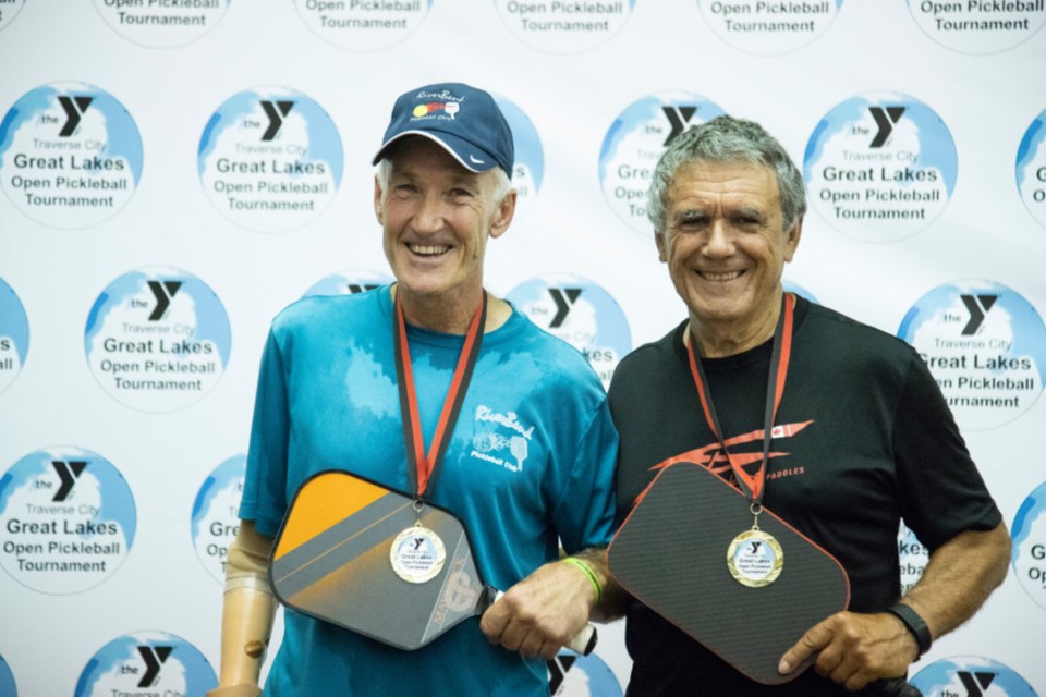 Mike Prpich and Gene Santoro won gold in men’s doubles (60 and over age group) at the 7th Annual Great Lakes Open Pickleball Tournament, held Sept. 14 to 16 in Traverse City, Michigan. Photo supplied by Gene Santoro