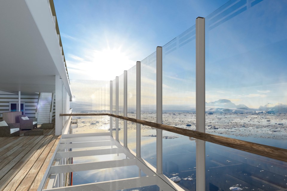 Hapag Lloyd's expedition-class cruise ship Hanseatic Inspiration is being built with glass-bottomed balconies. Image supplied. 