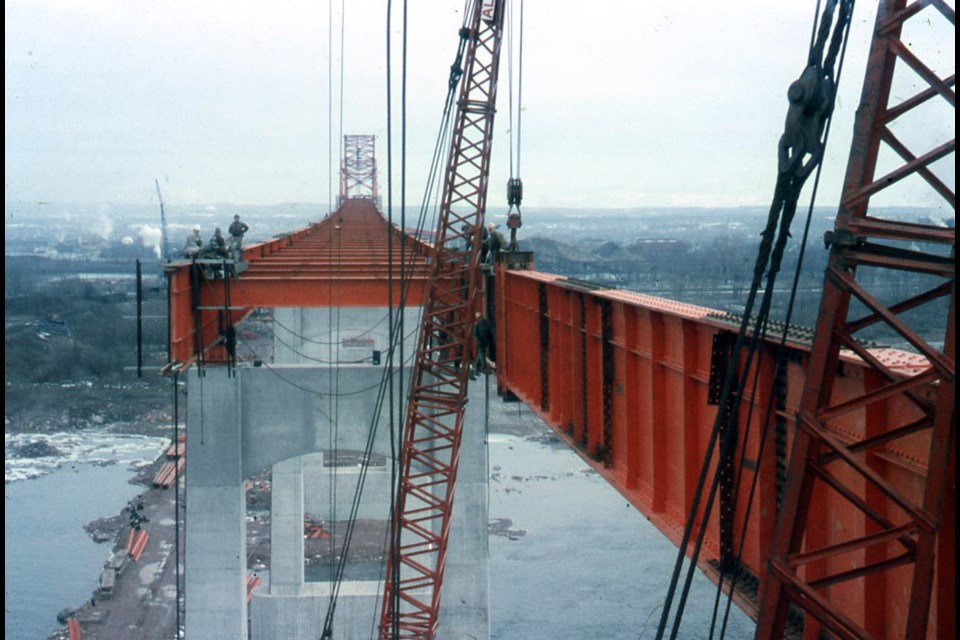 Floor girder construction over the St. Mary's Rapids.