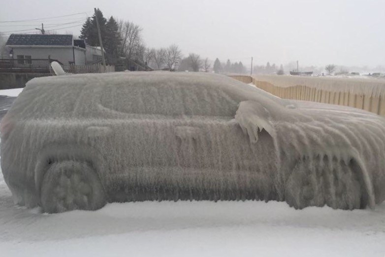 Donna Lasley LaLonde snapped this photo of an ice-encrusted sports utility vehicle this morning in St. Ignace. Photo used with permission.