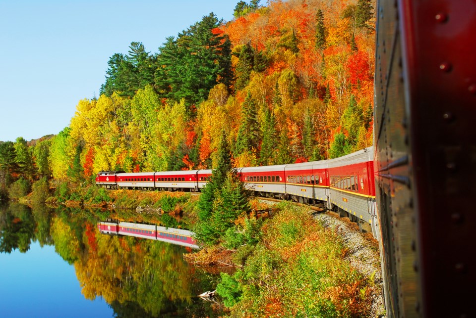 Fall Train rounding lake 2