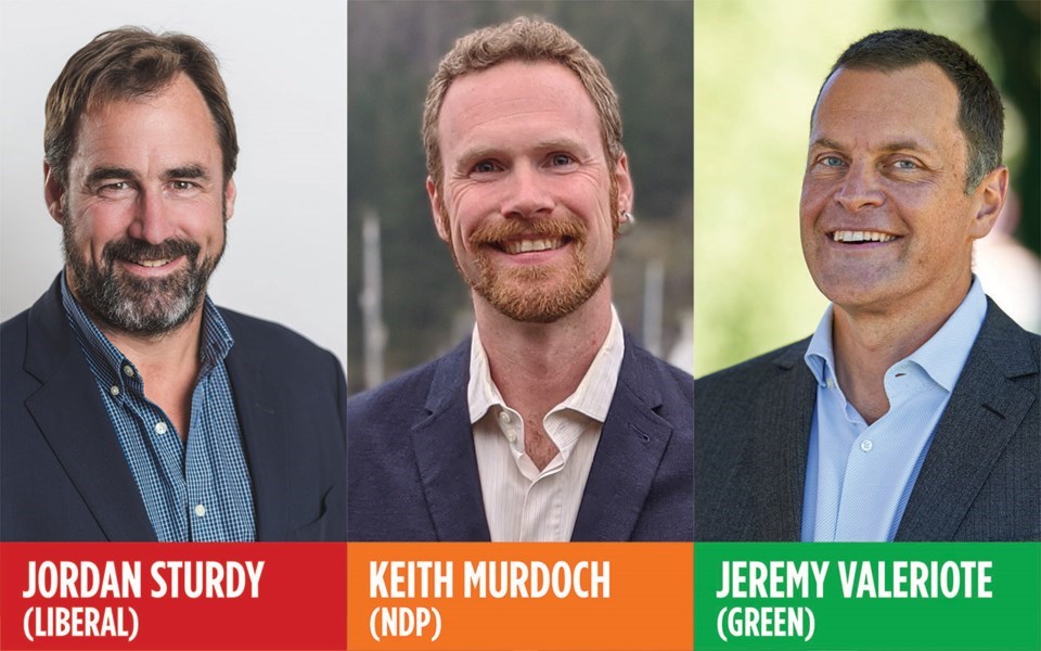 2020 provincial election candidates Jordan Sturdy, Keith Murdoch and Jeremy Valeriote.