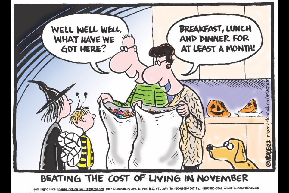 Ingrid Rice's latest cartoon takes aim at the current cost of living. 
6.9%
(Current Canada Inflation Rate: 6.9%.)