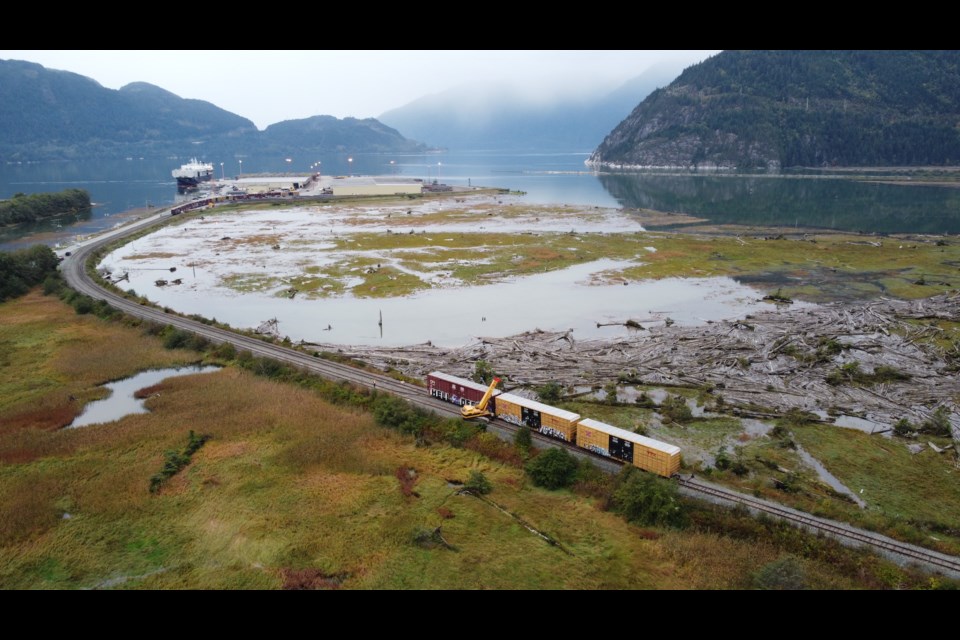 Crews work to correct minor derailment in the Squamish Estuary on Oct. 9. 